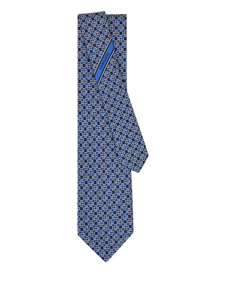  Ferragamo Corbata De Seda Con Estampado Gancini - Azul 