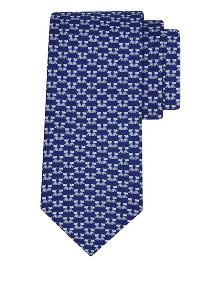  Ferragamo Corbata De Seda Con Estampado Terrier - Azul 