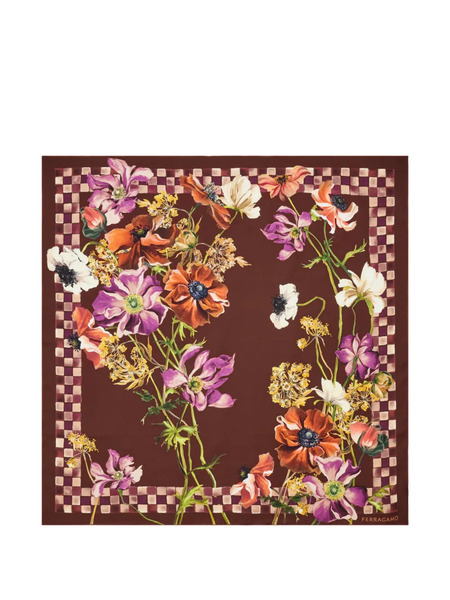  Ferragamo Fular De Seda Con Estampado Fiori - Rojo 