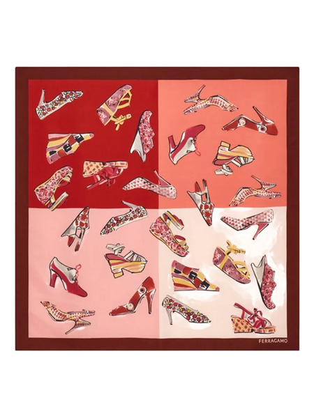  Ferragamo Fular De Seda Con Estampado Genio - Rojo 