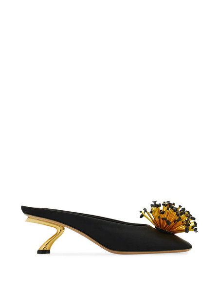  Ferragamo Mules Con Apliques Florales - Negro 