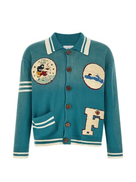  Found Cárdigan Fin Varsity Con Parche - Azul 