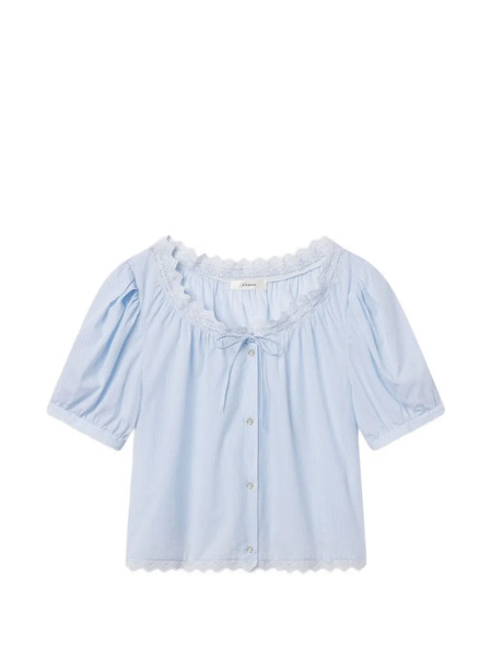  Frame Serene Lace-trim Striped-pattern Blouse - Azul 
