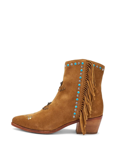  Frau Botines Con Apliques Y Flecos - Marrón 