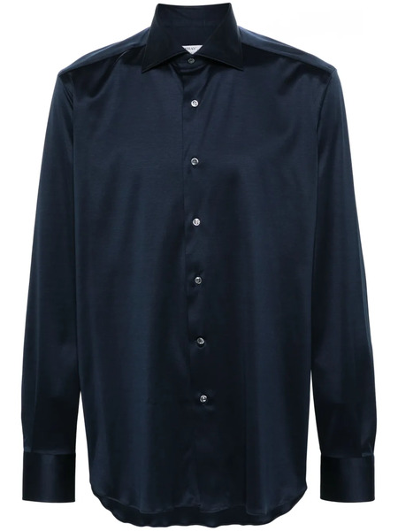  Fray Camisa Con Cuello Italiano - Azul 