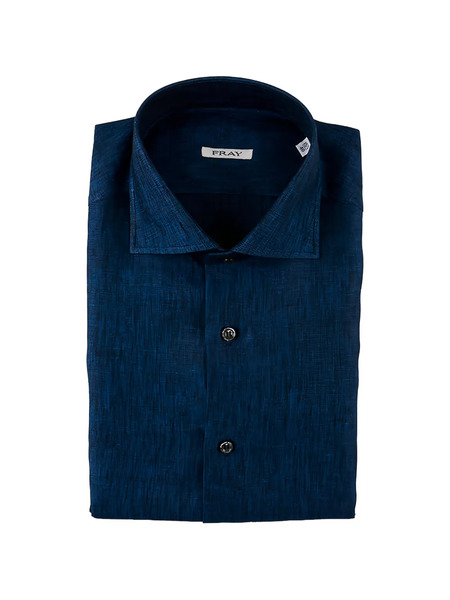  Fray Camisa Con Cuello Italiano - Azul 