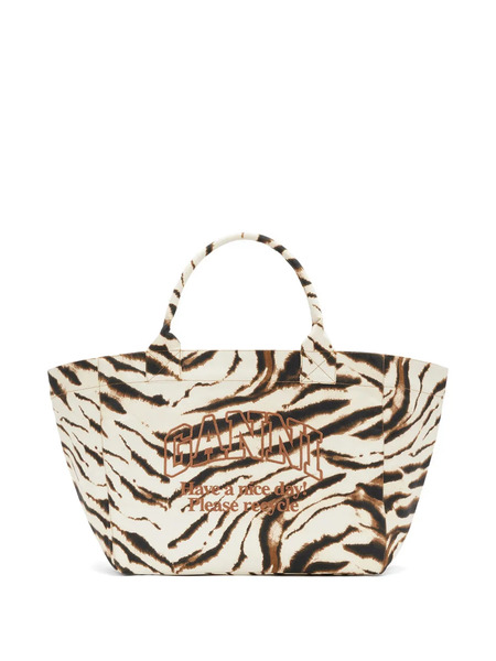 Ganni Bolso Shopper Con Logo Bordado - Neutro 