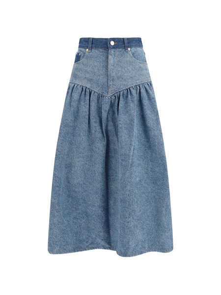  Ganni Falda Vaquera Con Diseño Patchwork - Azul 