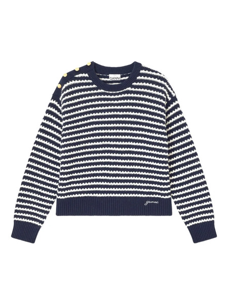  Ganni Jersey A Rayas Con Botones - Azul 