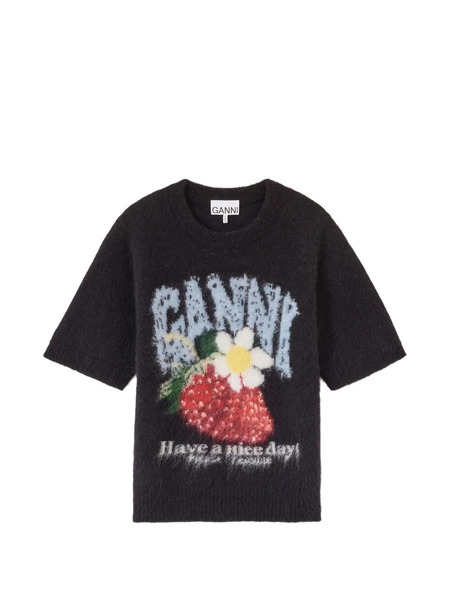  Ganni Jersey Con Efecto Cepillado - Negro 