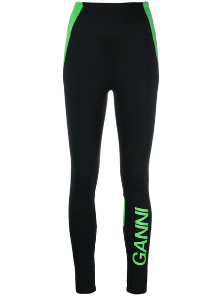  Ganni Leggins Con Logo Estampado - Negro 