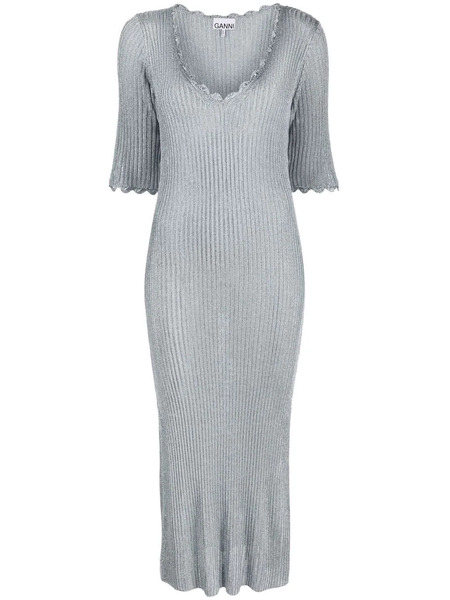  Ganni Vestido De Canalé - Azul 