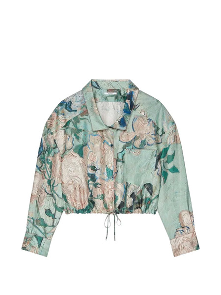  Givenchy Camisa Corta Con Rosa Estampada - Verde 