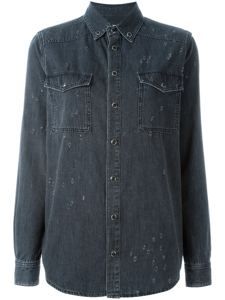  Givenchy Camisa Vaquera Con Efecto Desgastado - Gris 