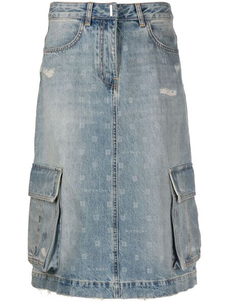  Givenchy Falda Vaquera Con Monograma - Azul 