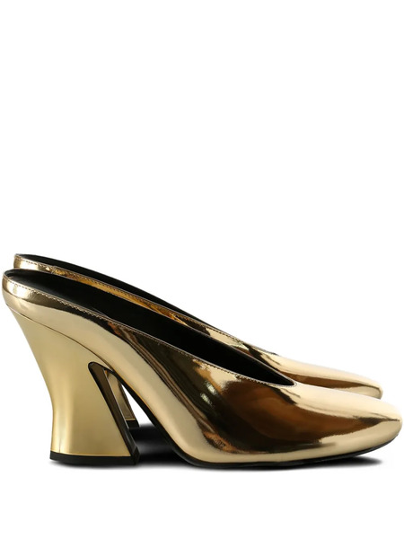  Givenchy 95mm Mirrored Leather Mules - Amarillo 