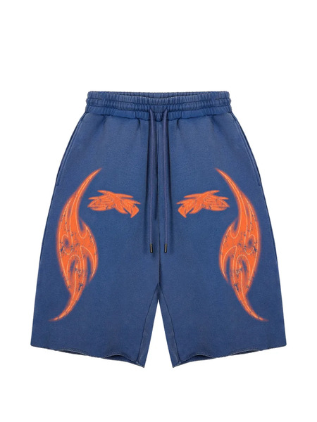  Godmade Bermudas Vivid Con Llamas Estampadas - Azul 