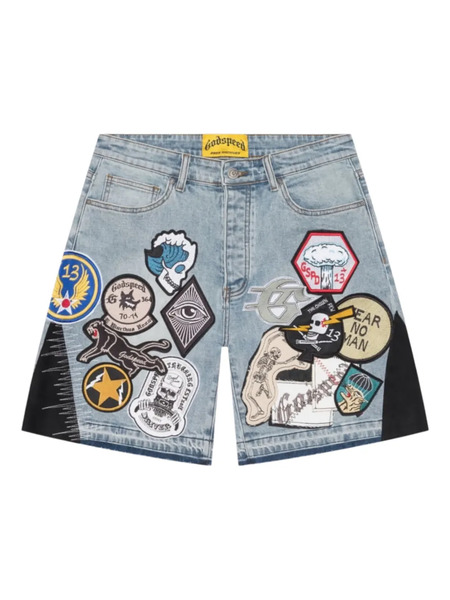  Godspeed Pantalones Vaqueros Cortos Con Diseño Patchwork - Azul 