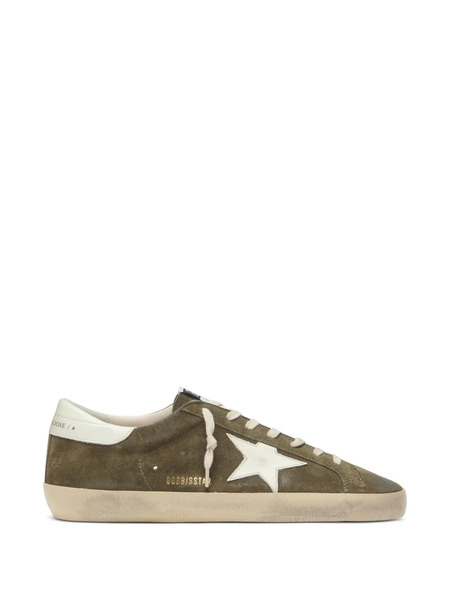  Golden Goose Zapatillas Super-star De Ante Verde Oliva Con Estrella De Piel Blanca 