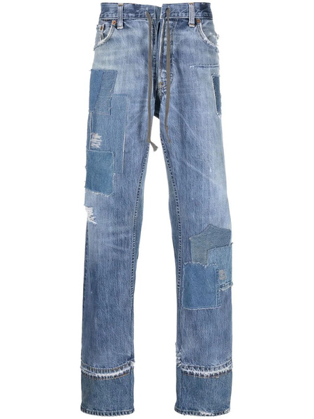  Greg Lauren Vaqueros Rectos Con Detalle Patchwork - Azul 