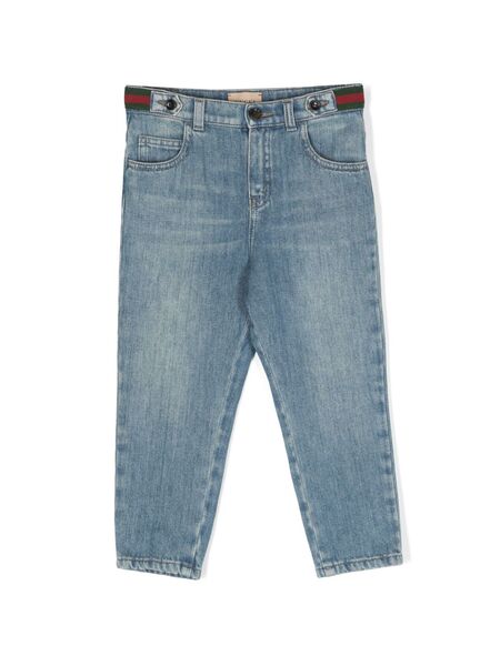  Gucci Kids Vaqueros Rectos Con Tribanda Web - Azul 