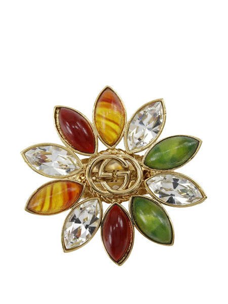  Gucci Pre-owned Anillo Interlocking G Floral Bañado En Oro Con Apliques De Strass 2000-2026 - Dorado 