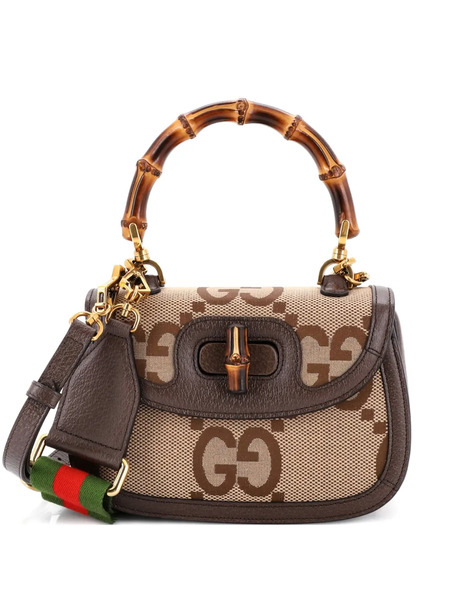  Gucci Pre-owned Bamboo 1947 Top Handle Bag Jumbo Gg Canvas Small Satchel - Marrón 