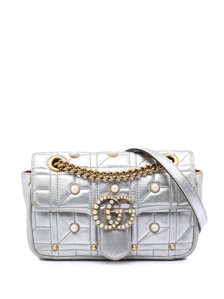  Gucci Pre-owned Bolso De Hombro Pearly Pearl Pequeño De Piel Y Matelassé Con Motivo Gg Marmont 2016-2026 - Plateado 