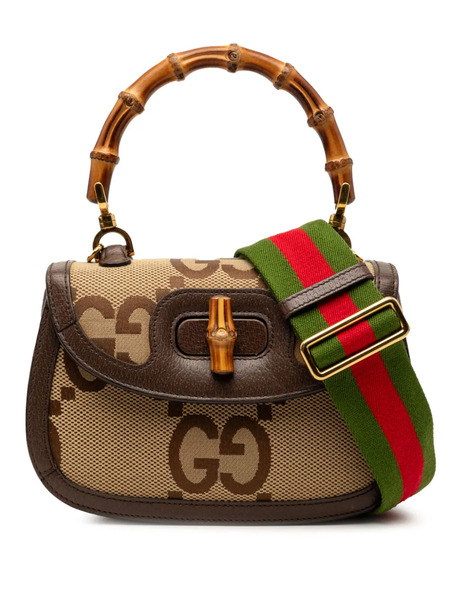  Gucci Pre-owned Bolso Satchel Bamboo 1947 Pequeño Oversize De Lona Gg Con Tribanda Web Y Asa Superior 2000-2015 - Neutro 