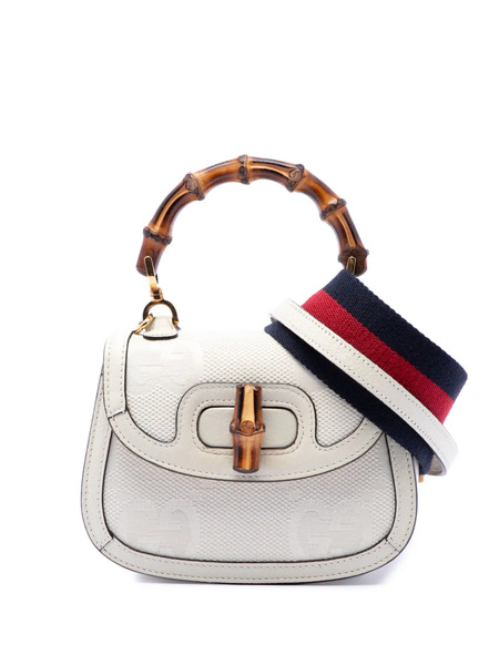  Gucci Pre-owned Bolso Satchel 1947 Mini Oversize De Lona Gg Con Tribanda Web Y Asa Superior De Bambú 2016-2026 - Neutro 