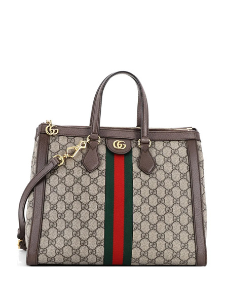  Gucci Pre-owned Bolso Shopper Ophidia Mediano De Lona Revestida Con Motivo Gg Y Asa Superior - Marrón 