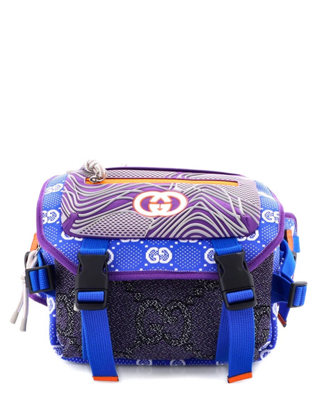  Gucci Pre-owned Buckle Flap Chest Strap Gg Fabric With Rubber Backpack - Azul 