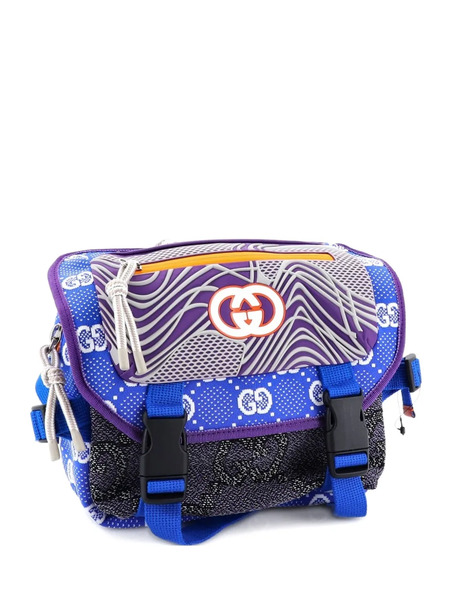  Gucci Pre-owned Buckle Flap Chest Strap Gg Fabric With Rubber Backpack - Azul 