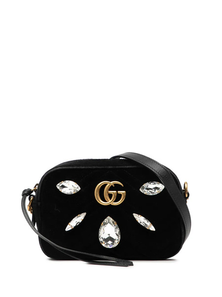  Gucci Pre-owned 2016-2025 Mini Gg Marmont Crystal Embellished Matelasse Velvet Crossbody Bag - Negro 