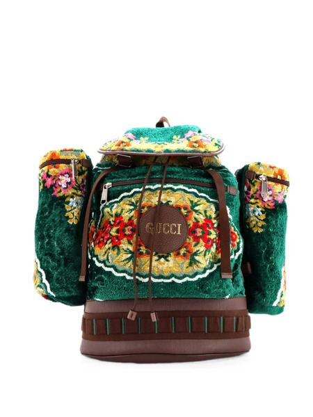  Gucci Pre-owned Mochila Grande De Terciopelo En Jacquard Con Motivo Floral Y Múltiples Bolsillos - Verde 