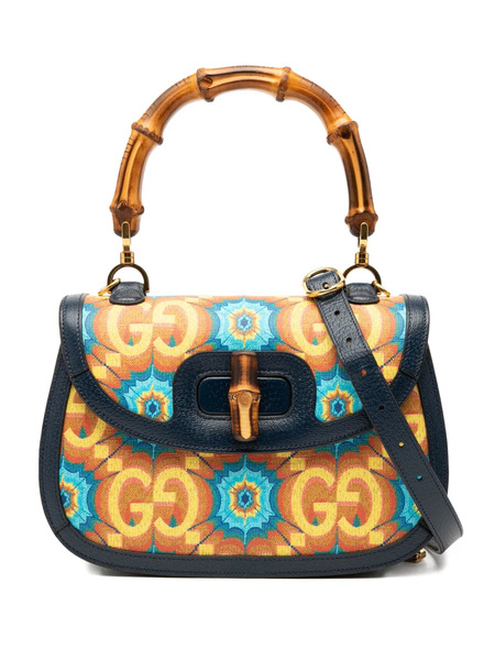  Gucci Pre-owned 2016-2025 100th Anniversary Medium Gg Coated Canvas Kaleidoscope 1947 Bamboo Top Handle Bag Satchel - Azul 