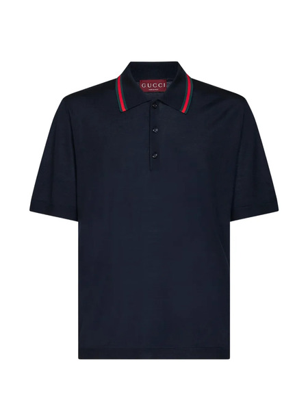  Gucci Web-stripe Wool Polo Shirt - Azul 