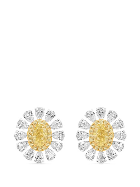  Hyt Jewelry Pendientes Con Motivo Floral Y Diamantes - Plateado 