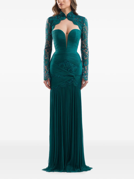  Imroska Vestido Largo Con Paneles De Encaje - Verde 