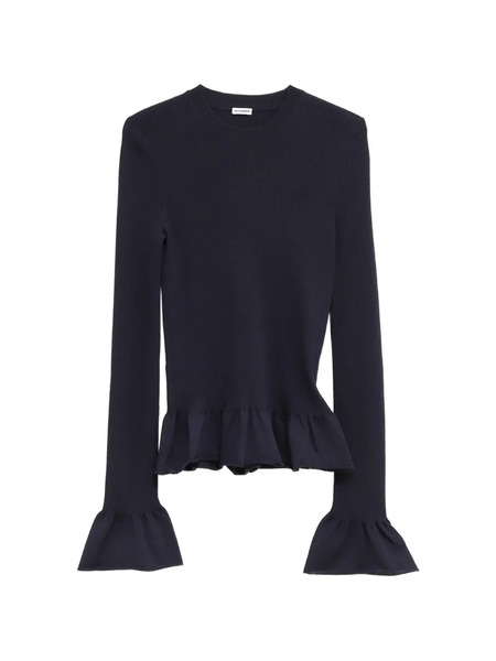  Jil Sander Ruffled Ribbed-knit Sweater - Azul 
