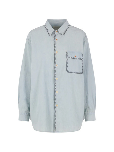 Kuro Camisa Con Costuras En Contraste - Azul 