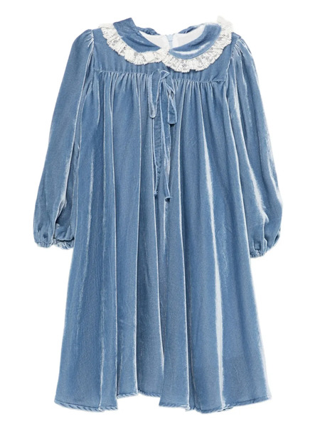  La Stupenderia Vestido Con Cuello De Encaje - Azul 