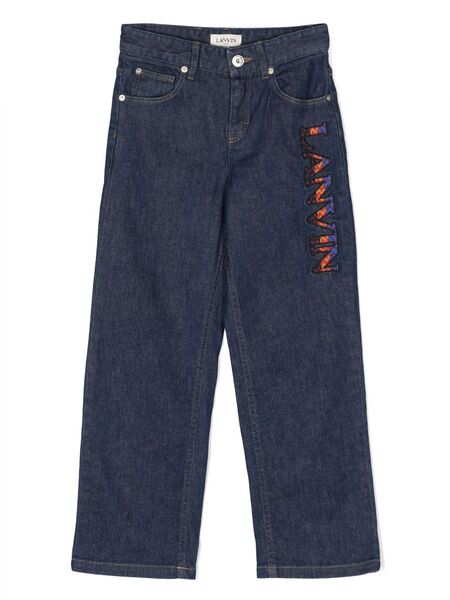  Lanvin Enfant Vaqueros Curb Rectos Con Logo Bordado - Azul 