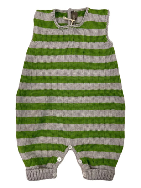  Little Bear Striped-pattern Sleeveless Romper - Verde 