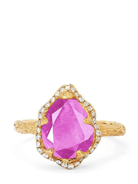  Logan Hollowell Anillo Baby Queen Water Drop En Oro Amarillo De 14 Kt Con Diamantes Y Zafiro - Dorado 