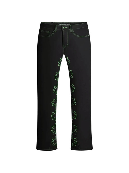  Lostshdws Vaqueros Con Bordado Floral - Negro 