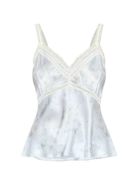  Loveshackfancy Blusa Con Encaje Floral - Azul 