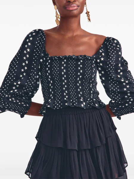 Loveshackfancy Blusa Russel Con Volantes - Azul 