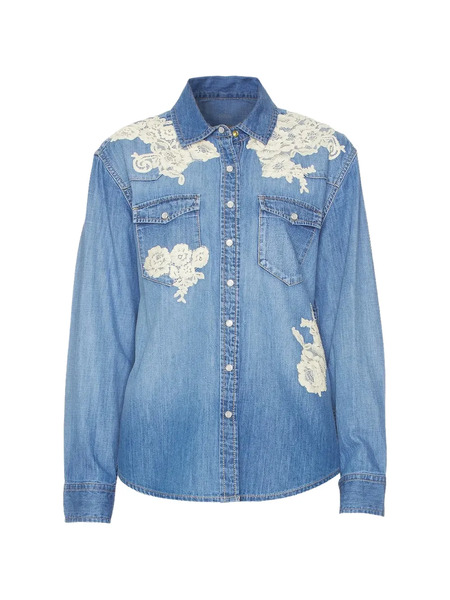  Loveshackfancy Camisa Vaquera Con Aplique De Encaje - Azul 