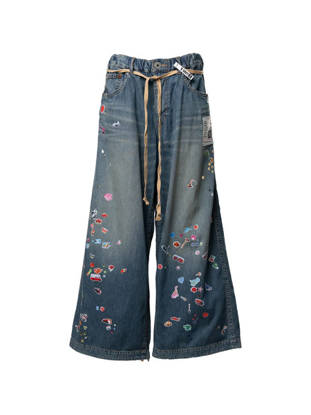  Maison Mihara Yasuhiro Vaqueros Anchos Con Pegatinas Estampadas - Azul 